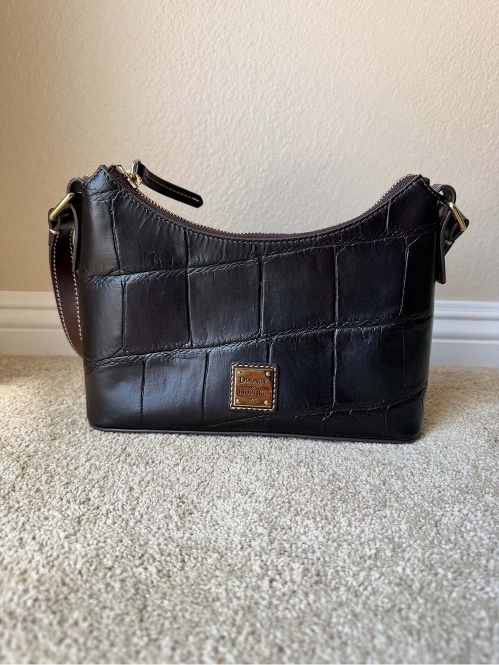 Dooney & Bourke Black Croc-Embossed Leather Shoulder Bag